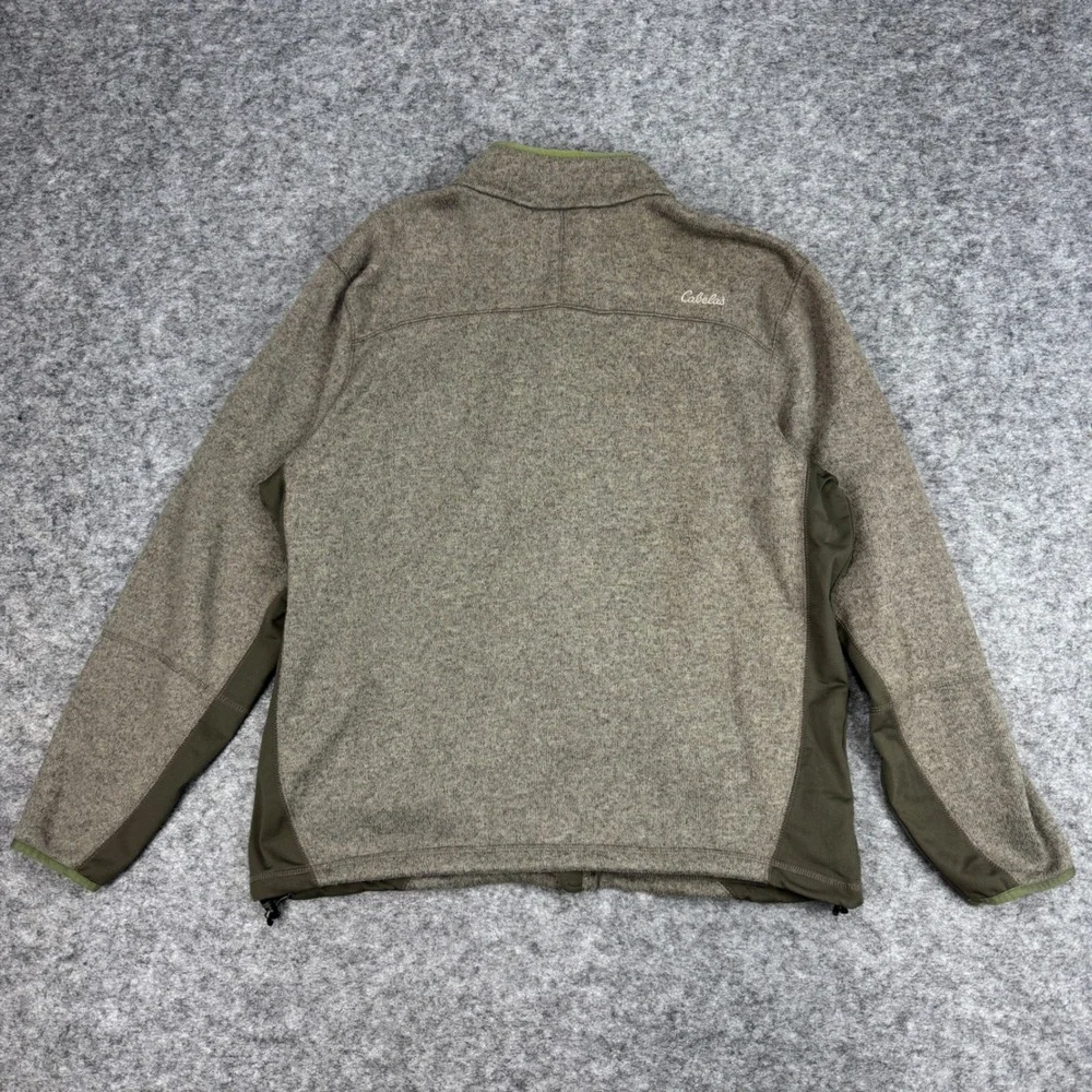 Cabelas Mens Fleece Full Zip Jacket XL Gray Green Trim Outdoor Casual‎